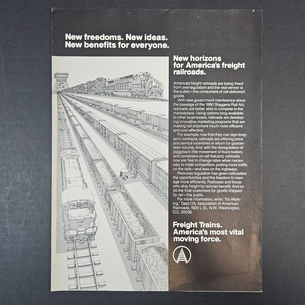 1983 Association of American Railroads Freight Trains Vintage Print Ad Drawn Art
